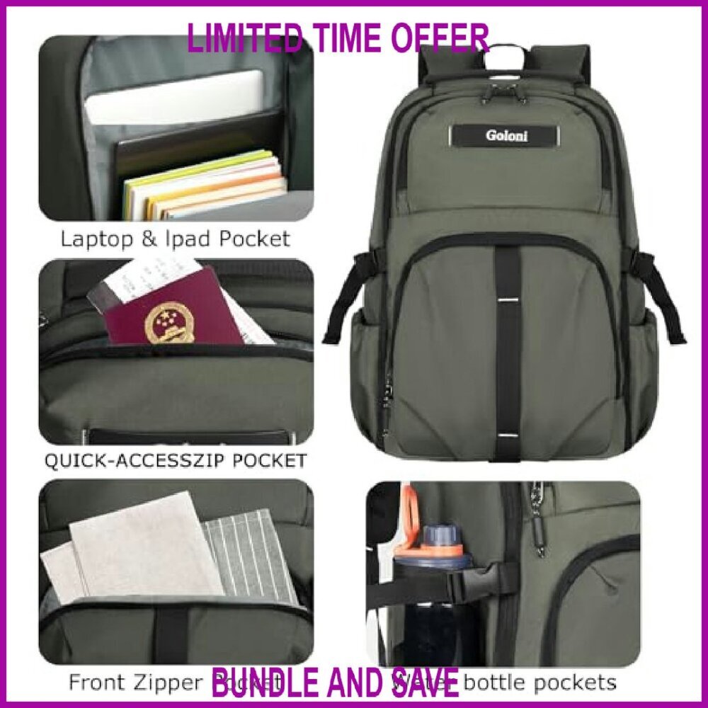 35L Travel Laptop Backpack, TSA-Approved, Water-Resistant, 15.6 Inch Compartment - Picture 5 of 8